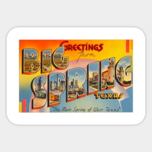 Greetings from Big Spring Texas, Vintage Large Letter Postcard Sticker